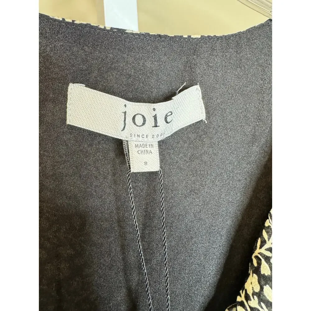 Joie NWT Adanson V-Neck Floral Long Sleeve Mini in Caviar Bleached Sand Size 8